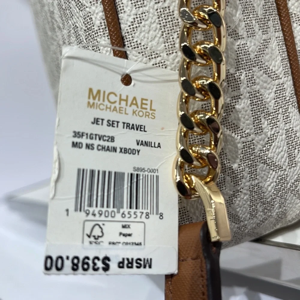Michael Kors Women's Jet Set Travel Medium Logo Adult Crossbody Bag Vanilla - Picture 14 of 16
